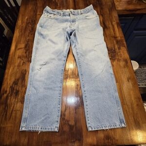 Vintage Red Head Light Wash Relaxed Fit Denim Jeans, Distressed, 38X32